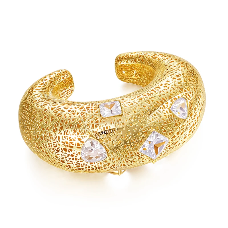 IVOG Brillante Zirkon Design Manschette Armband Für Frauen Gold Farbe Aushöhlen Armband Mode Schmuck Bankett Geschenke