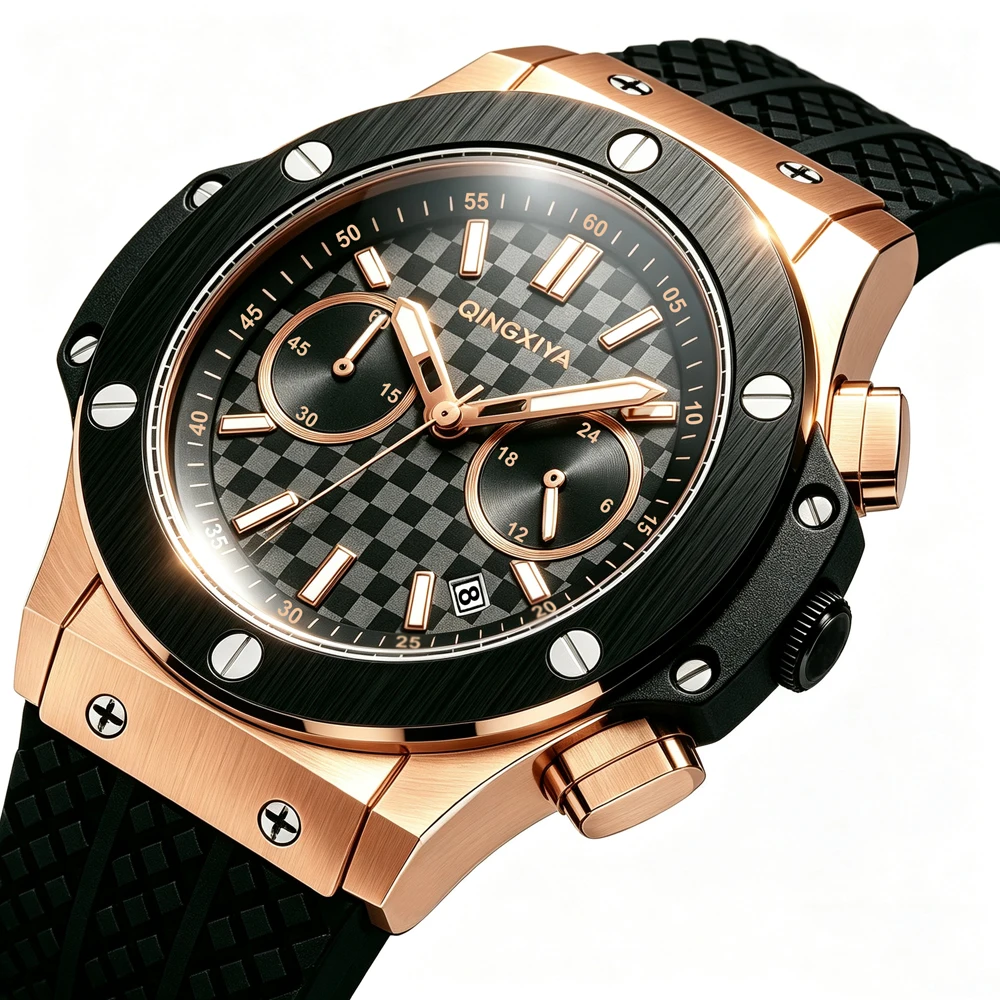 QINGXIYA Hochwertige Herren-Quarzuhren, wasserdicht, Sport-Chronograph-Armbanduhren, Silikonarmband, Kalender, leuchtende Uhr für Herren