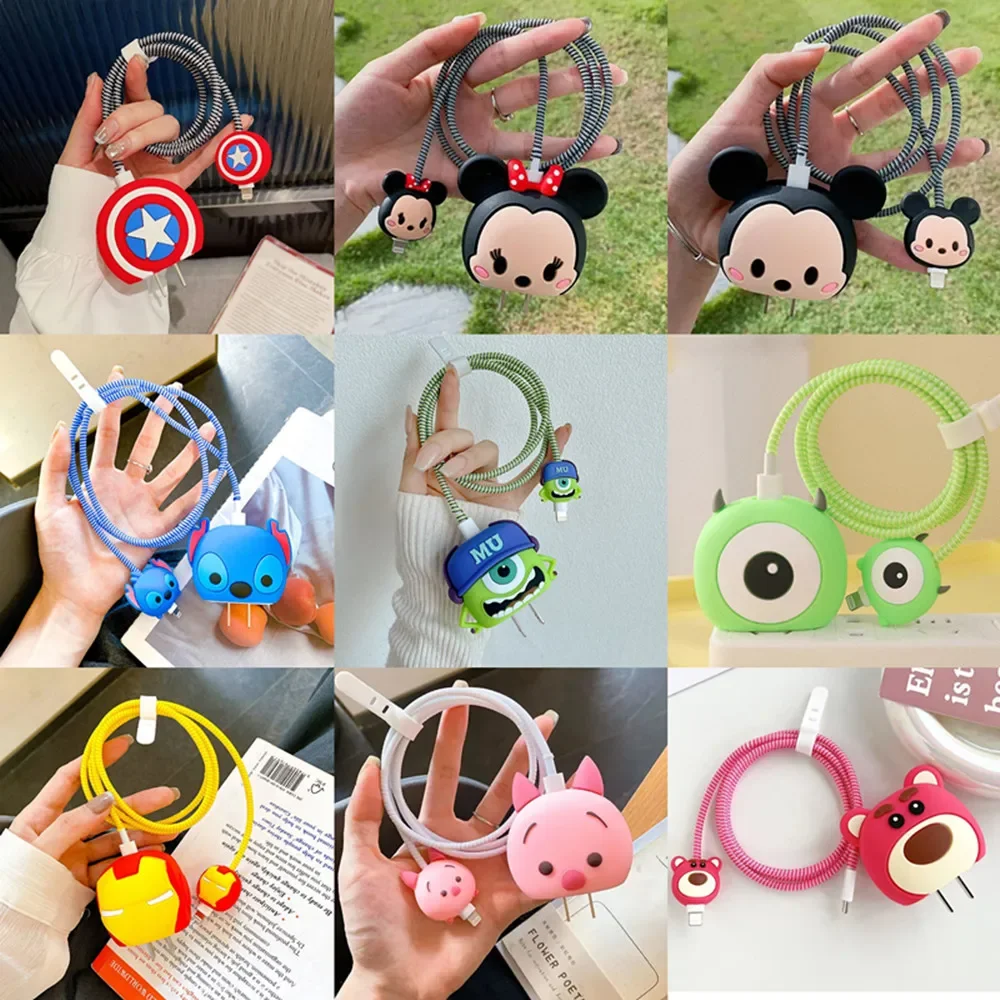 4 sztuk/zestaw ochraniacz kabla dla iPhone/iPad 18W/20W ochrona ładowarki Cute Cartoon Protector sprężynowy nawijacz kabla akcesoria