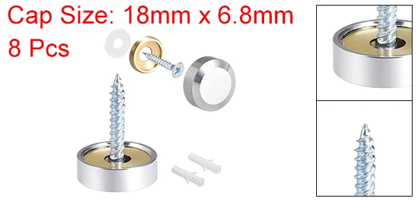 Uxcell 2/4/8 Stück 10/12/14/18/22/25mm Spiegelschrauben Dekorative Kappenabdeckung Nägel Poliertes Gold Silber – Detail 39