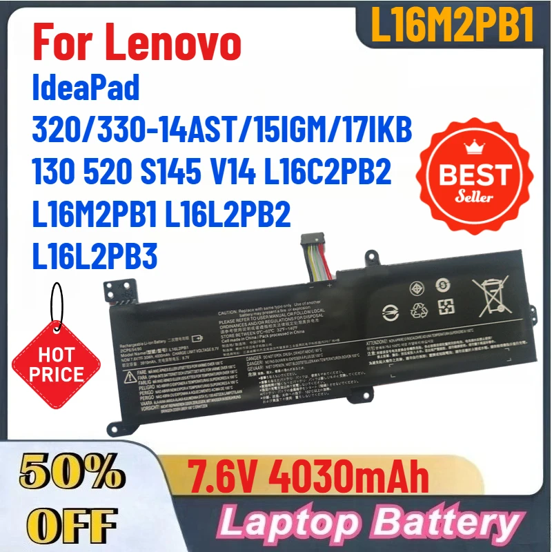 

L16M2PB1 7.6V 4030mAh Battery For Lenovo IdeaPad 320/330-14AST/15IGM/17IKB 130 520 S145 V14 L16C2PB2 L16M2PB1 L16L2PB2 L16L2PB3