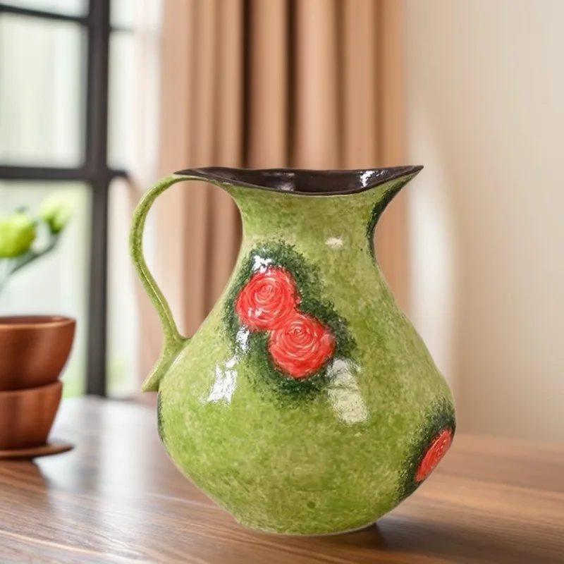 Hand-painted ceramic vase decorative flower ware home tea room simple ornament green plant vase