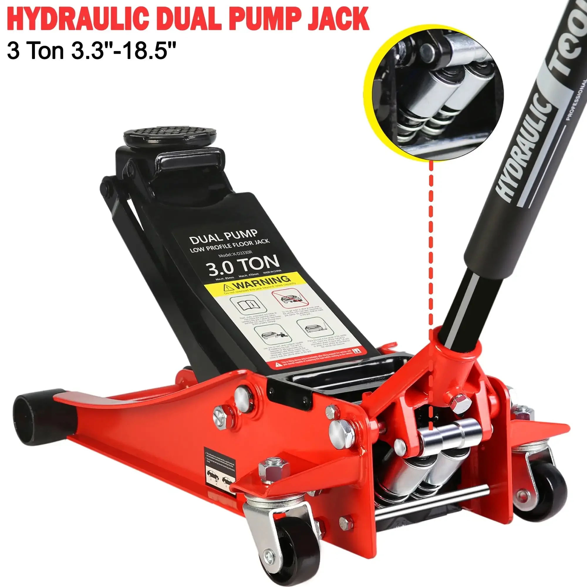 

Low Profile Floor Jack, 3 Ton(6600 lbs) Trolley Jack Dual Lift Pump, Quick Lift 3-3/10" - 18-4/20", Heavy-Duty Steel Jack with 4