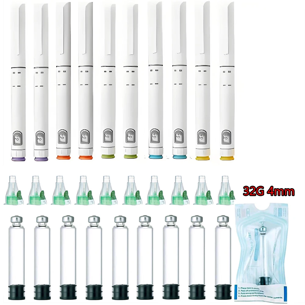 10set Adjustable Disposable Sterile Injection Pen Insulin Injection Pen with 3ml Cartridges Bottles 32G 4mm Pen Tip