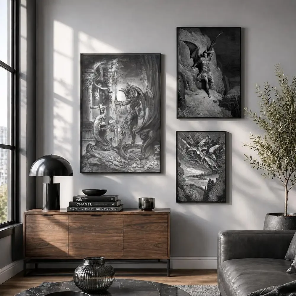G-gustav Dore Satan Paradise Lost Monste Poster Peel And Stick Wall Print Aesthetic Home Decor For Bedroom Hallway Easy Apply