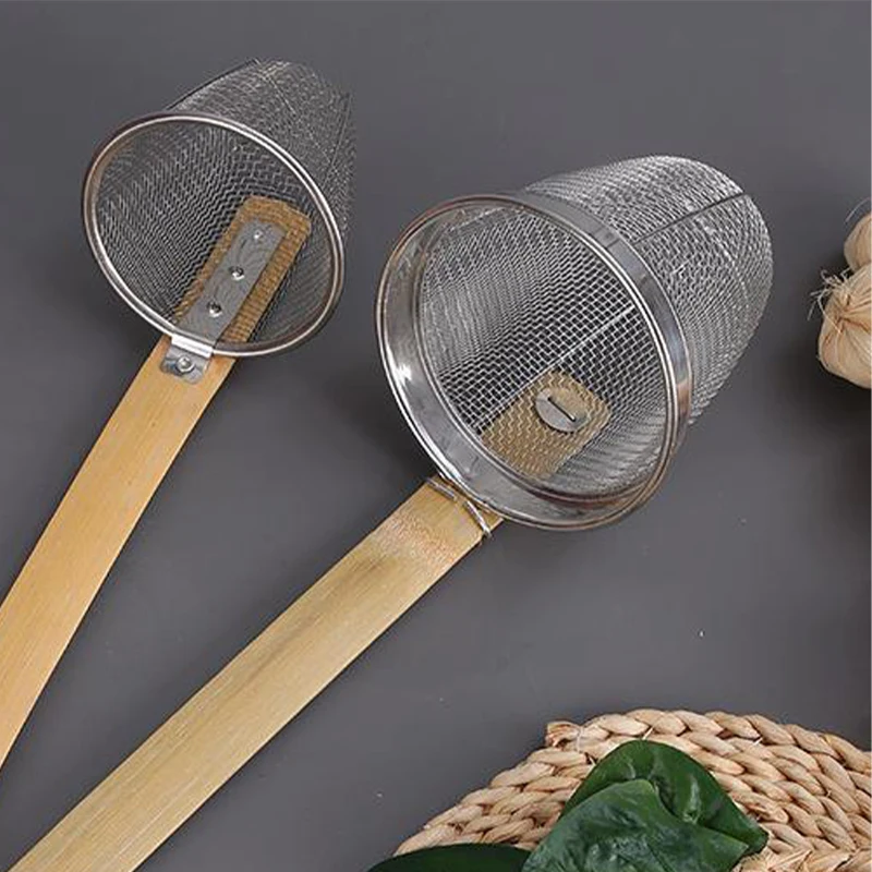 

Stainless Steel Mesh Colander Basket With Bamboo Handle Fine Strainer For Noodles Pasta Hot Pot Kitchen Tool Frying Filter