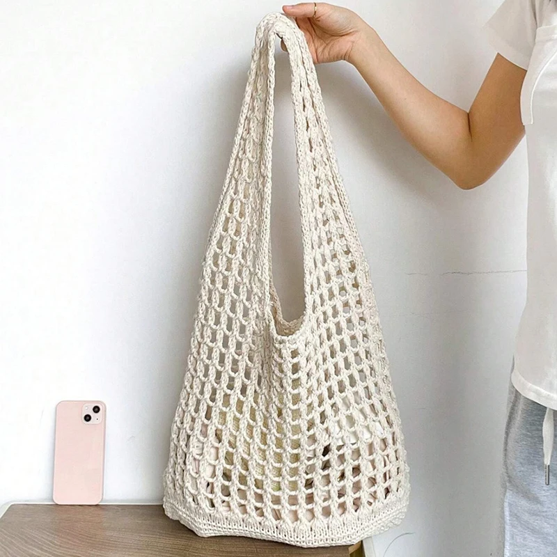 Fashion Crochet Bags For Women Summer Beach Tote Bag Raffia Aesthetic Knitted Handbag Bohemian Hollow Shoulder Bag Shopping Bag