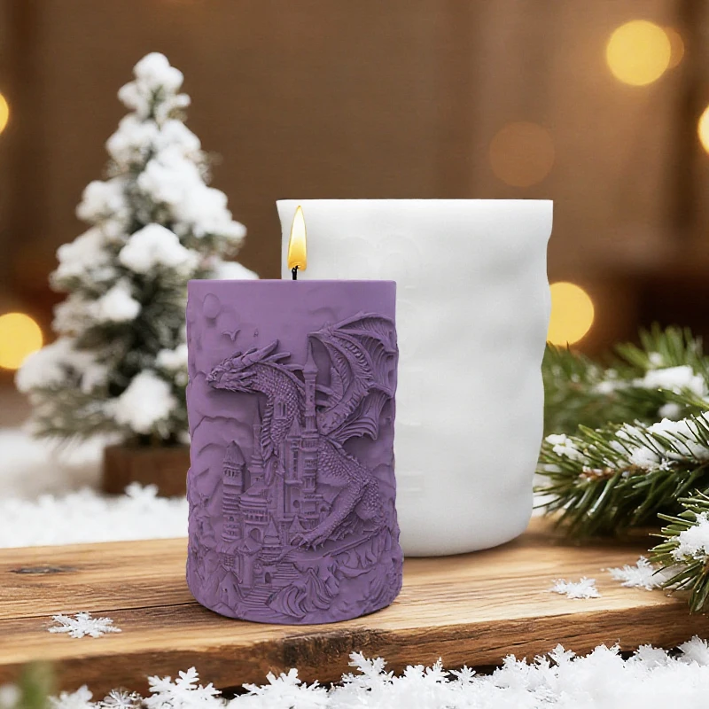 Fantasy Epic Dragon Perching on Castle Candle Mold Creative Candle DIY Mold Moonlight Cloud 3D Relief Design Mold view 4
