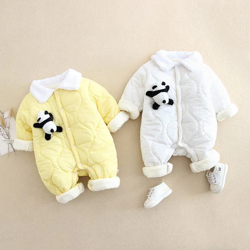 Baby Cotton One-Piece Newborn Boys Girls Hooded Onesies Fleece Keep Warm Rompers Children Thick Jumpsuits Clothing 0-2Y