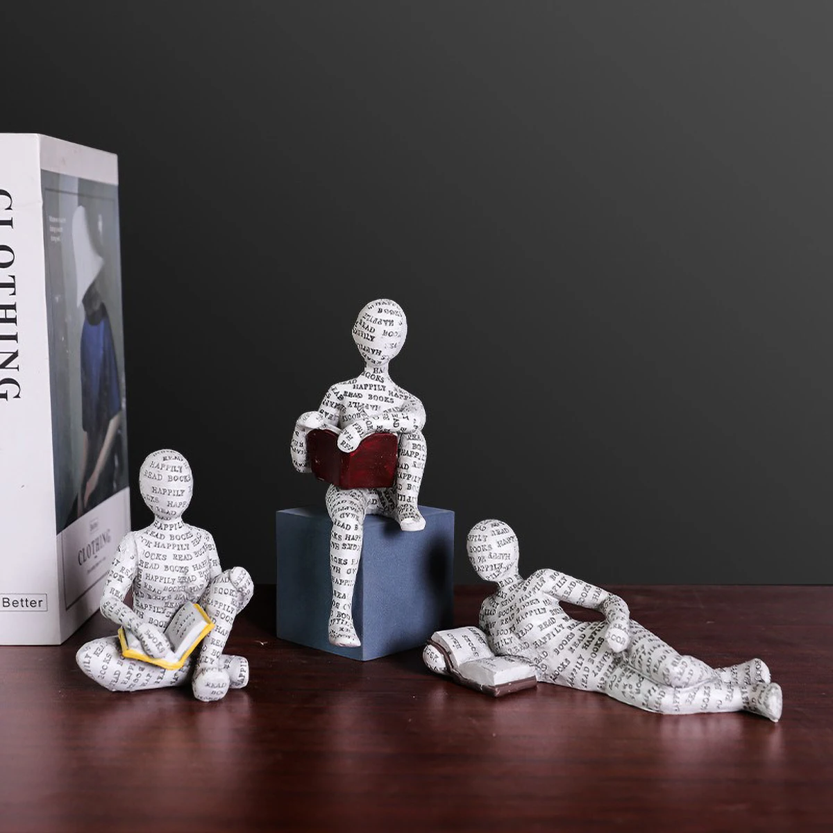 Nordic Book Lover Statue - Reading Person Resin Sculpture for Bookshelf Decor, Study Desk Ornament Minimalist Craft Decor