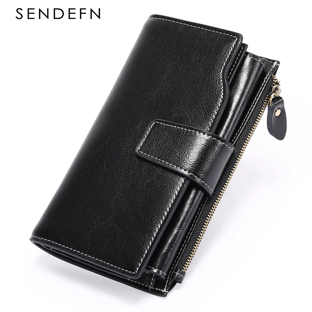 SENDEFN Women's Leather Wallet RFID Anti-theft Bag Credit Card Holders Women's Wallet Zipper Pocket Money Purse Phone Bag 5156