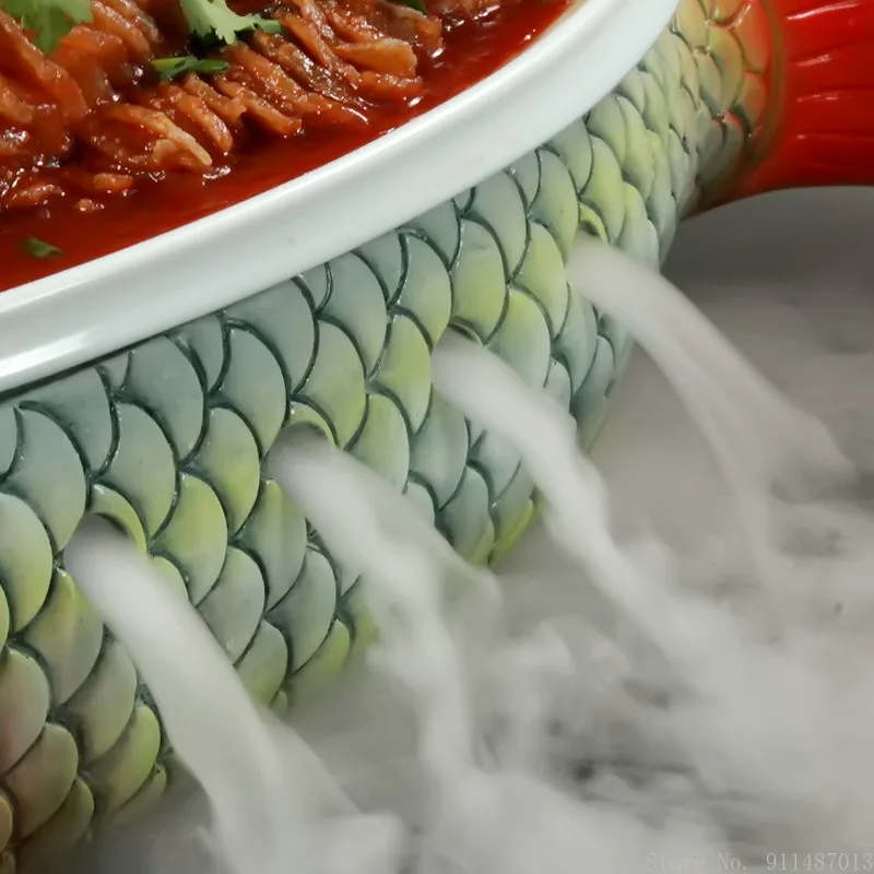 Special artistic conception dish plate hotel restaurant fish plate irregular dry ice smoking smoke utensils carp shape tableware