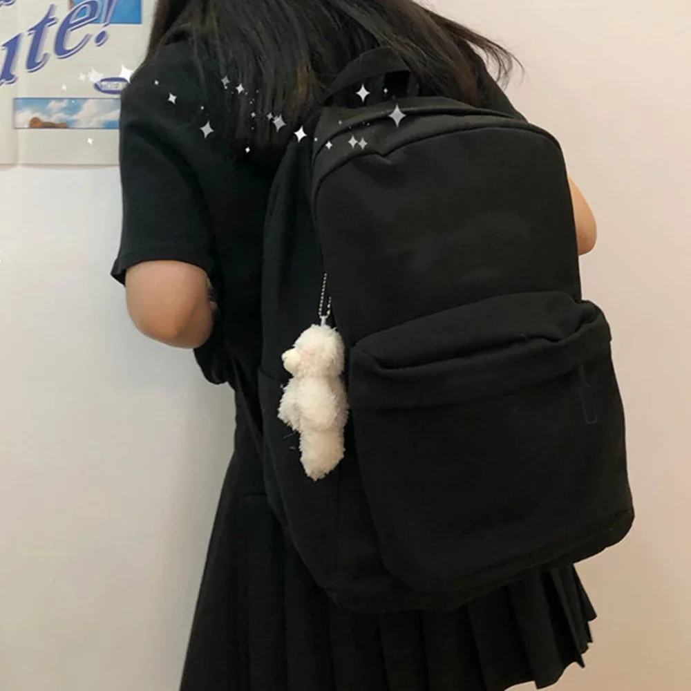 Mochila negra de gran capacidad, bolsa de viaje sencilla y ligera, mochilas escolares para estudiantes, mochila con cremallera para estudiantes,