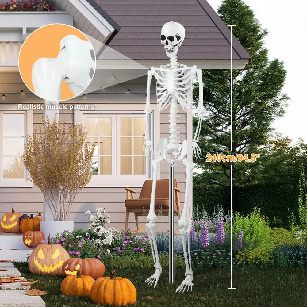 

2.4m Halloween Posable Skull Skeleton Skeleton Human Bones For Halloween Party Home Decoration Haunted House Horror Props Gift