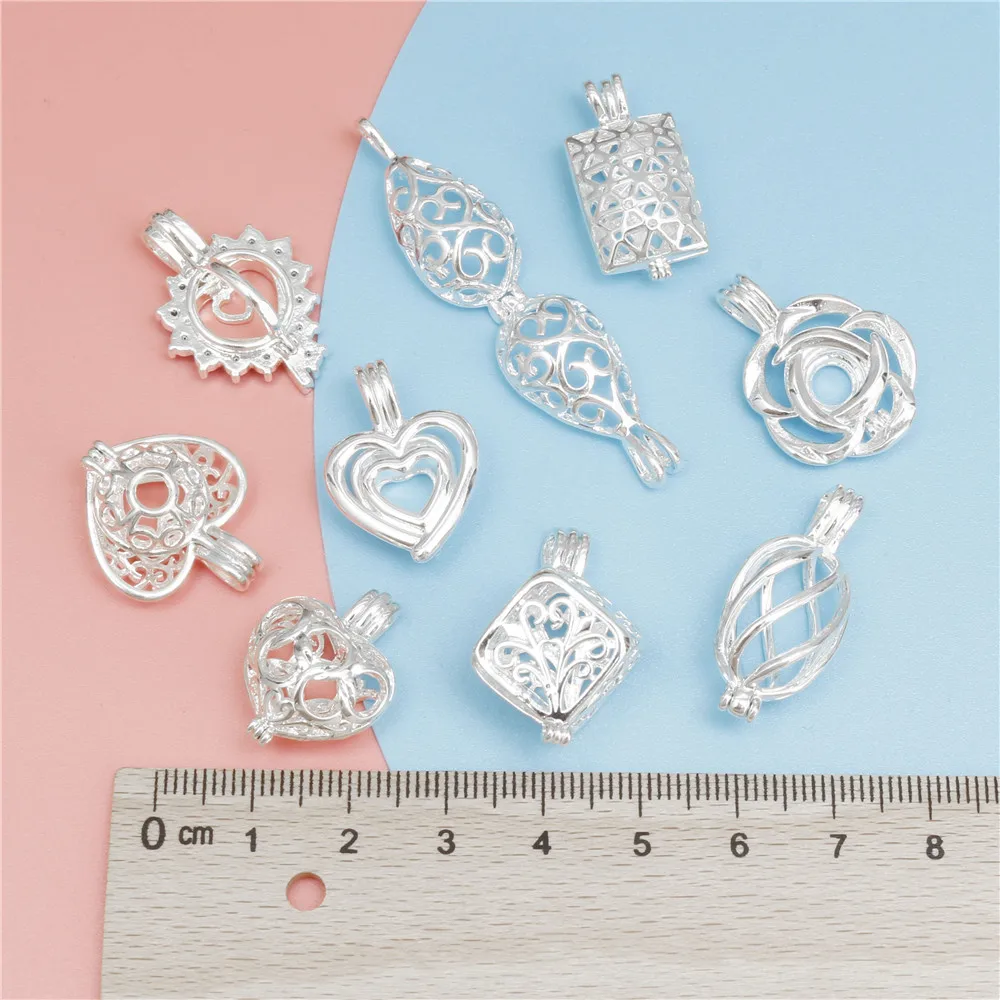 10pcs Mixed Classics Pearl Cage Locket Pendants Aromatherapy Mermaid Essential Oil Diffuser Necklace Locket For DIY Jewelry