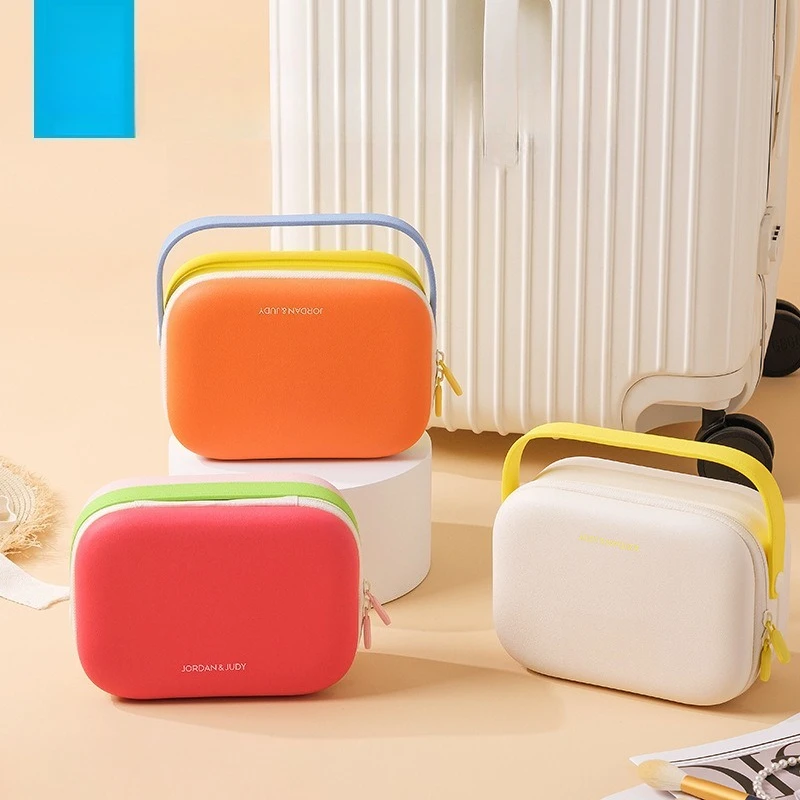 1pcs EVA Hard Shell Makeup Bag Color Block Waterproof Portable Travel Cosmetic Organizer