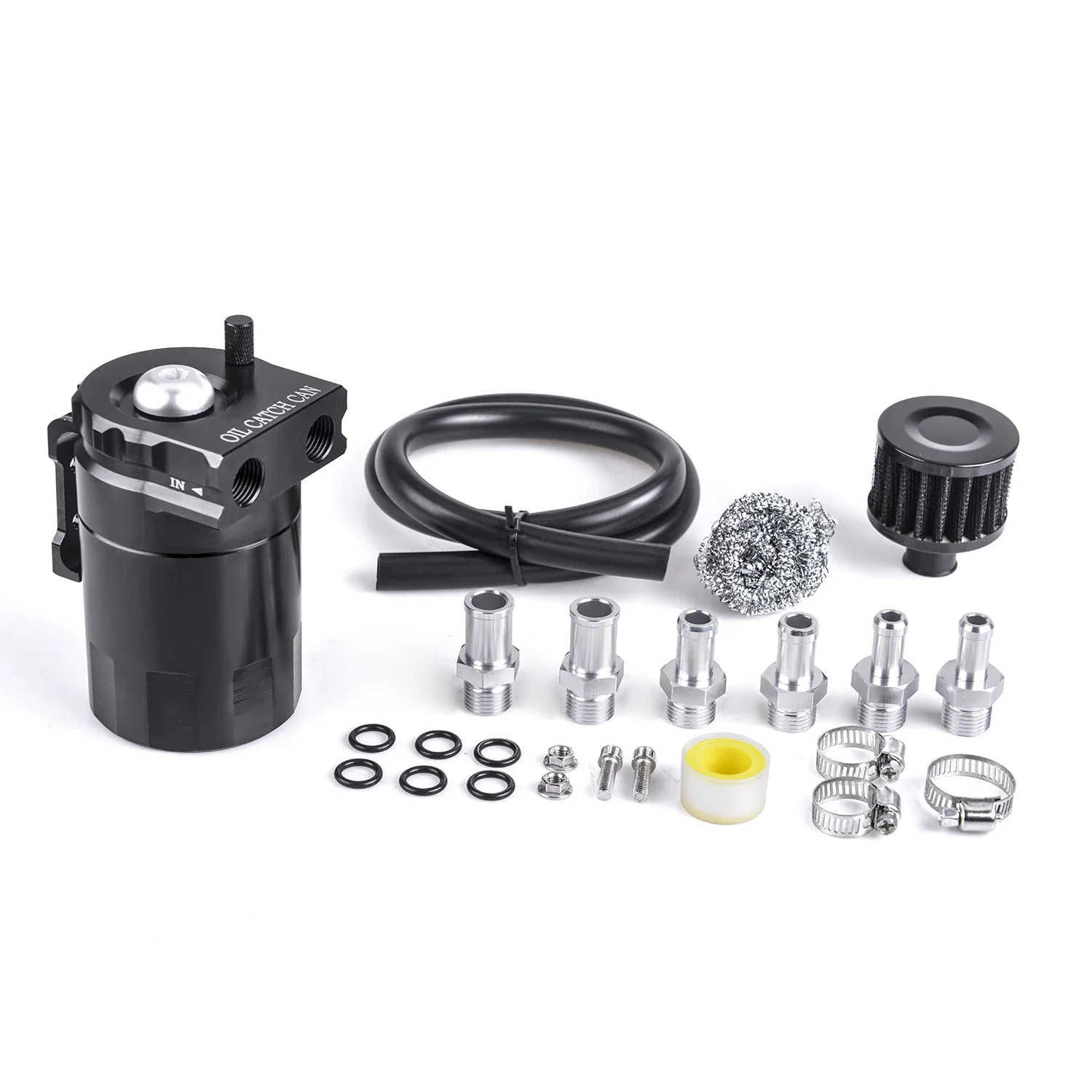 Aluminum Car Baffled Oil Catch Can Reservoir Tank with Air Filter Breather Baffled Aluminum Fittings Oil Dipstick Hole