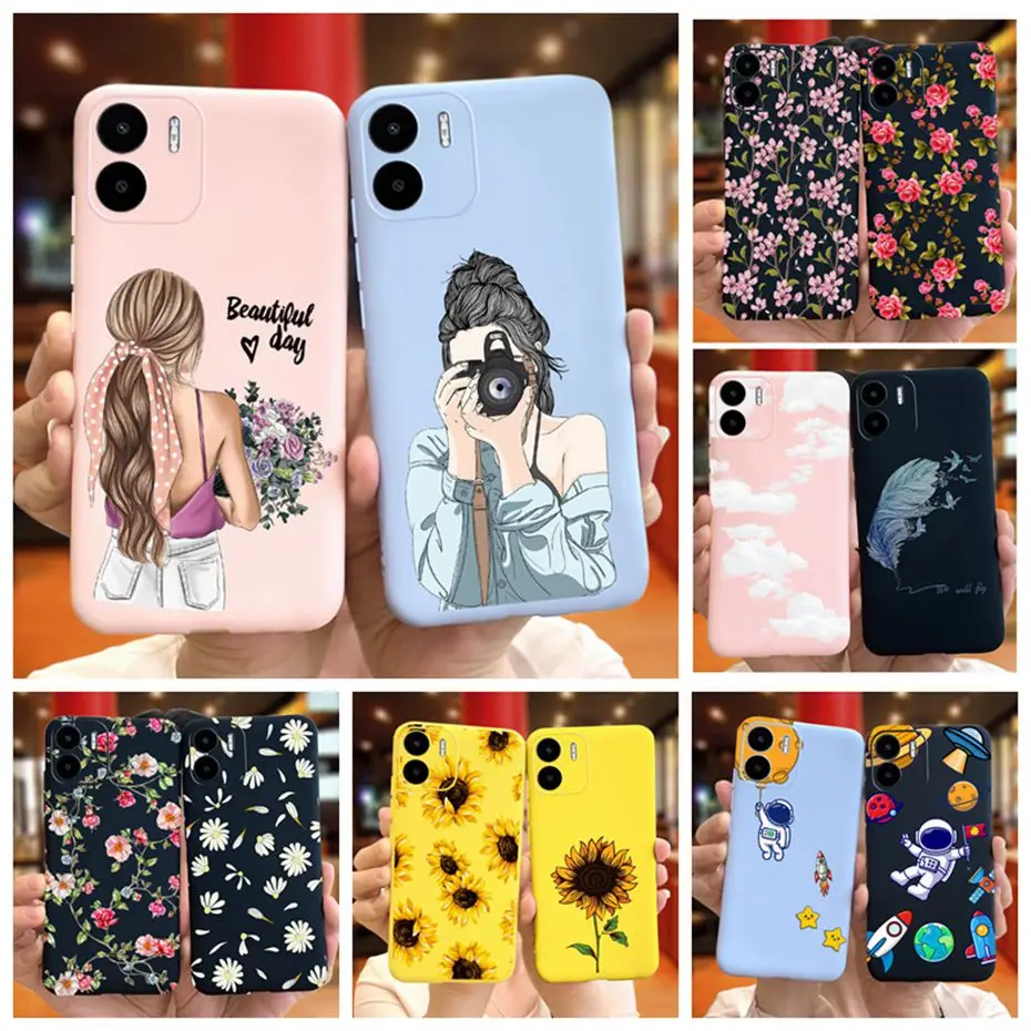 For Xiaomi Redmi A1 Case Redmi A1 Plus Beautiful Girl Flower Phone Case For RedmiA1 A 1 A1+ Candy Color Soft Silcone Back Cover