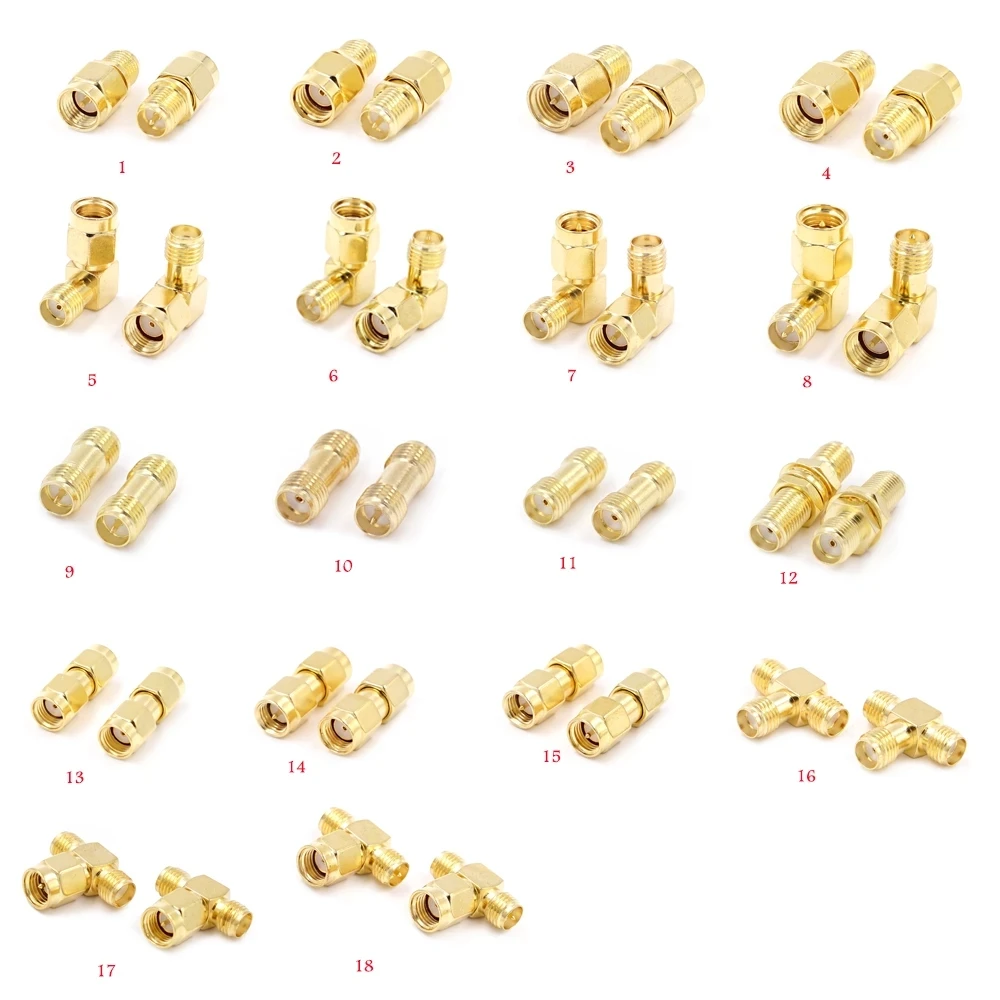 18Pcs Adapter SMA / RP-SMA to SMA / RPSMA Male Plug & Female Jack Straight & Right Angle RF Coaxial Connector