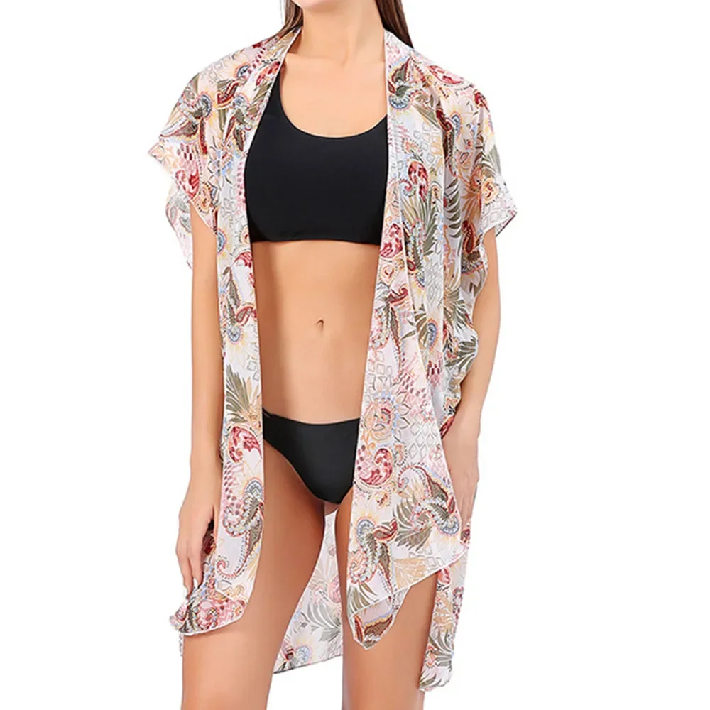 Tops para mujer, pareo holgado bohemio de gasa para playa, Bikini para nadar, Kimono, cárdigan, traje de baño, blusa, traje de baño, ropa de resort