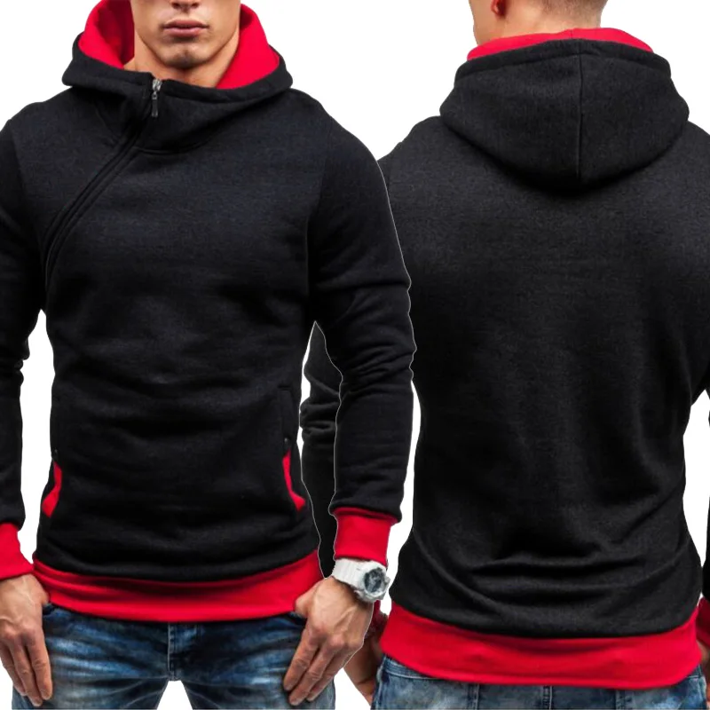 

High Quality Men's Hoodie Zipper Splicing Hooded Jacket Fleece Sweatshirt Pullover Outwear Casual Male Streetwear