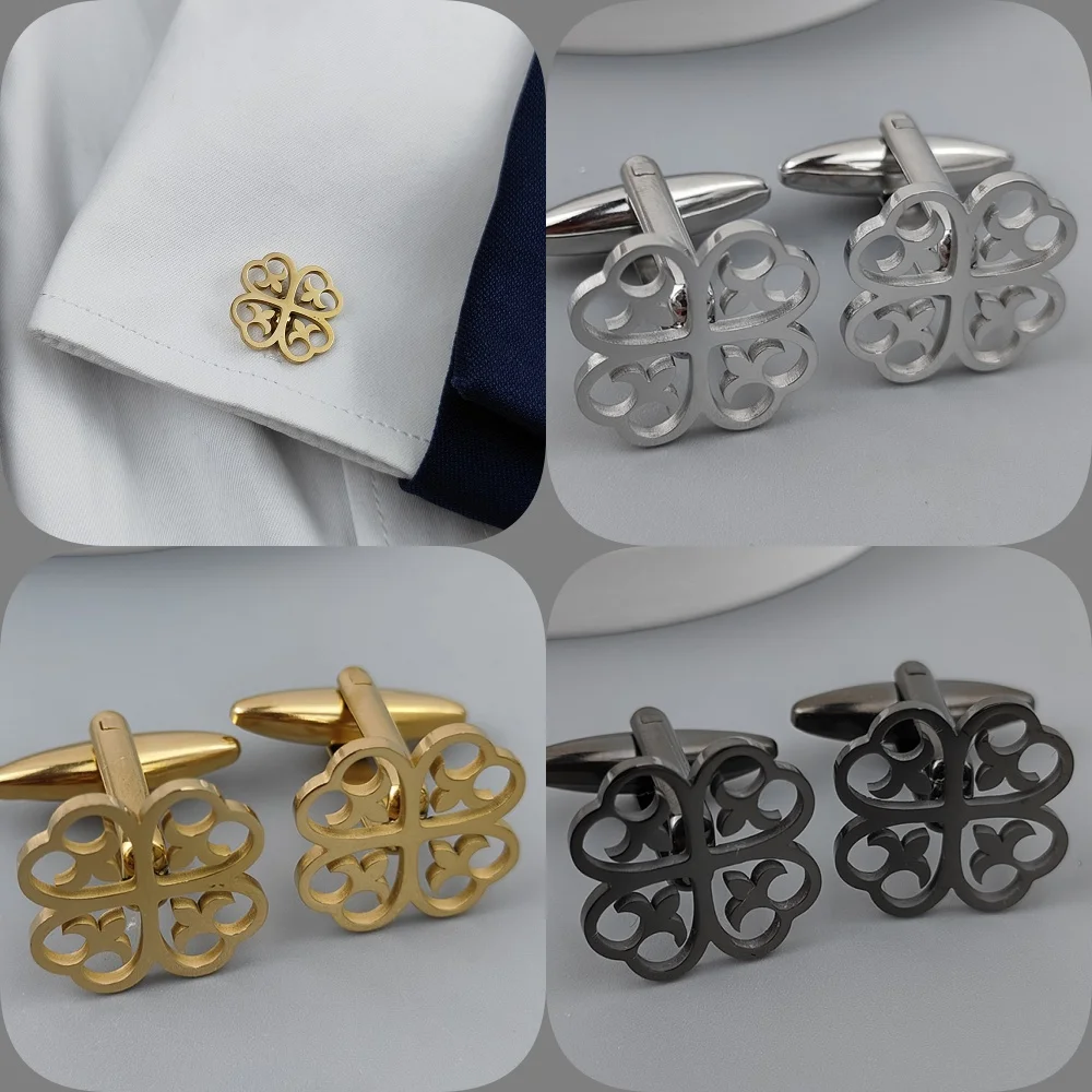 New four-leaf flower cufflinks, fashionable metal badges, retro style clothing accessories, suitable for dinner parties