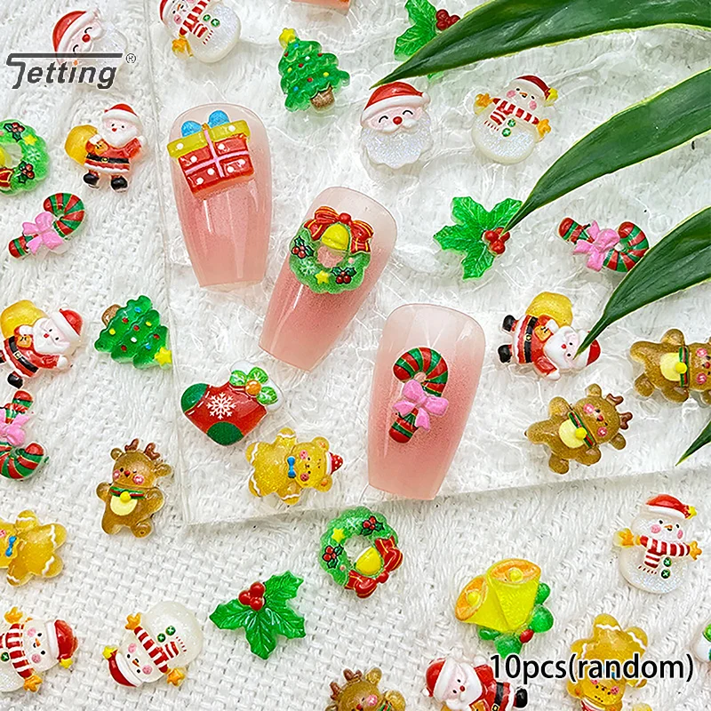 10Pcs Kawaii Cartoon Christmas Series Resin Clip Book DIY Jewelry Nail Art Charms Manicure Hairpin Decoration Crafts