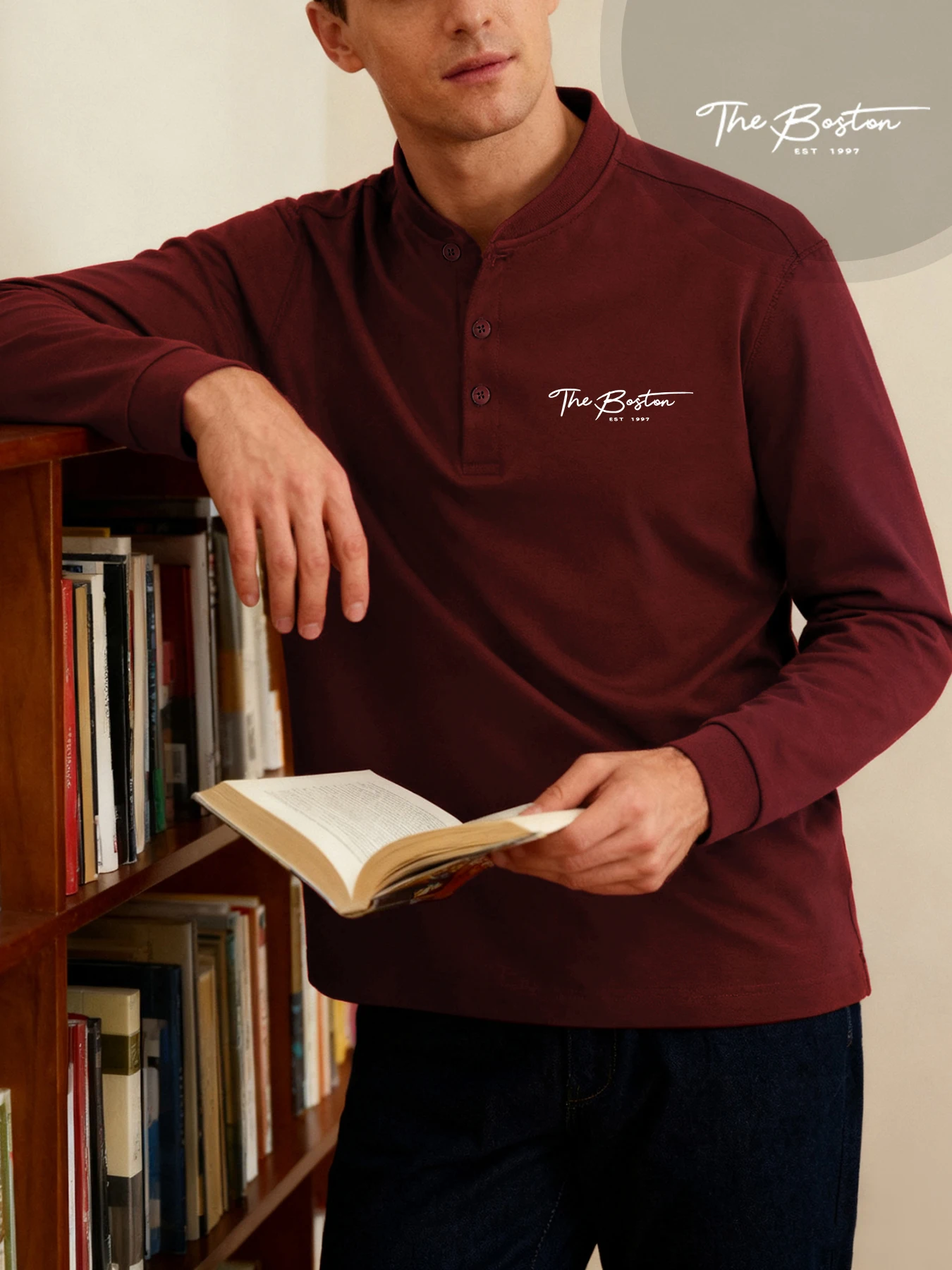 The Boston Est 1997 طباعة قاع هينلي قمصان رجالي رياضية تنفس كم طويل ملابس رياضية فضفاضة غير رسمية الخريف الشارع القمم