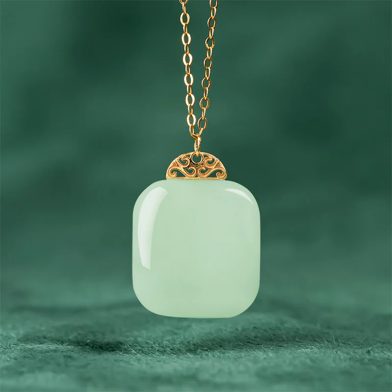 Hot Selling / Hand-carve Hetian Jade Square Lucky Bag Necklace Pendant Fashion Jewelry Men Women Like Gifts