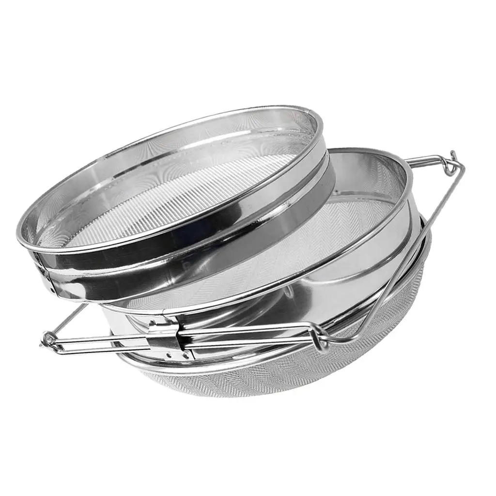 Stainless Steel Double Sieve Honey Strainer Food Filter with Extendable Arms