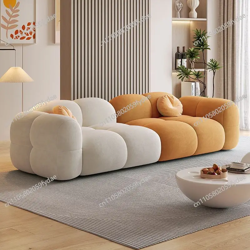 Cream wind fabric sofa baby velvet straight row double triple small apartment rental apartment living room jelly sofa