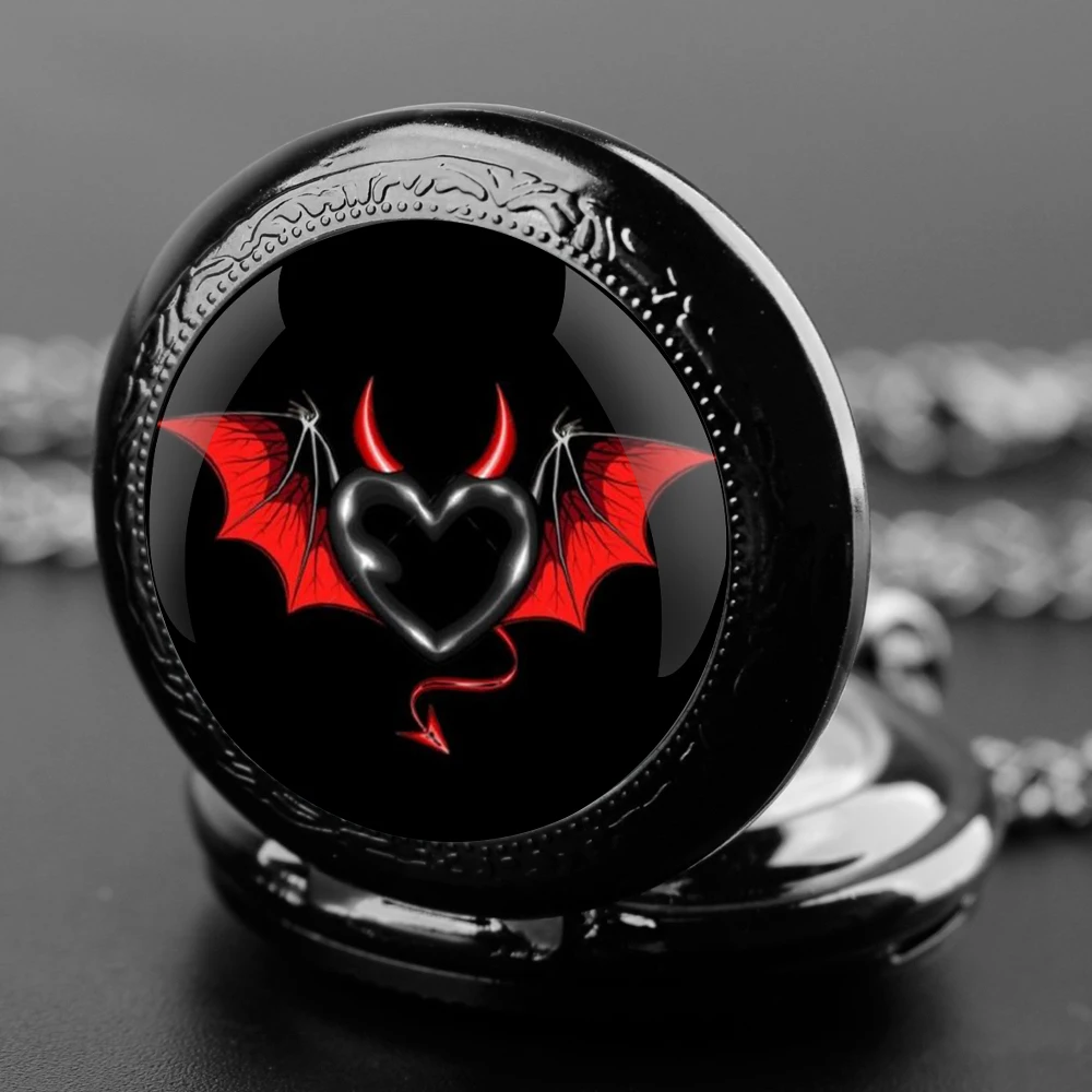 Evil Angel Design Glazen Koepel Quartz Zakhorloge Met Duurzame Ketting Arabische Cijfers Wijzerplaat Voor Mannen En Vrouwen Creatieve Geschenken