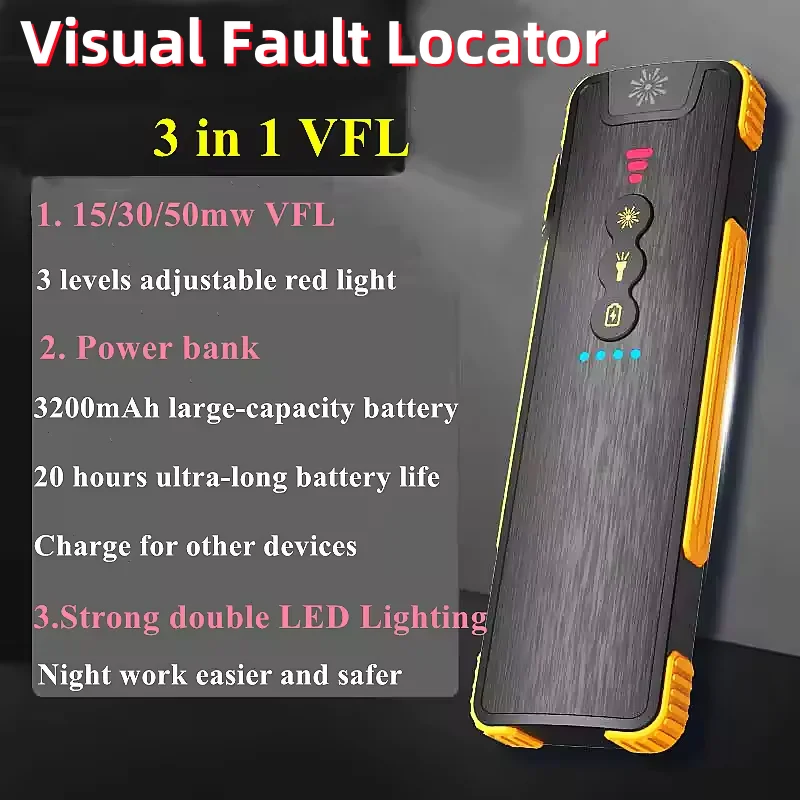3in1 Visual Fault Locator 15/30/50mwRechargeable 3200mAh Battery Fiber Optic VFL La ser Pen Power Bank Fiber Optic Cable Tester