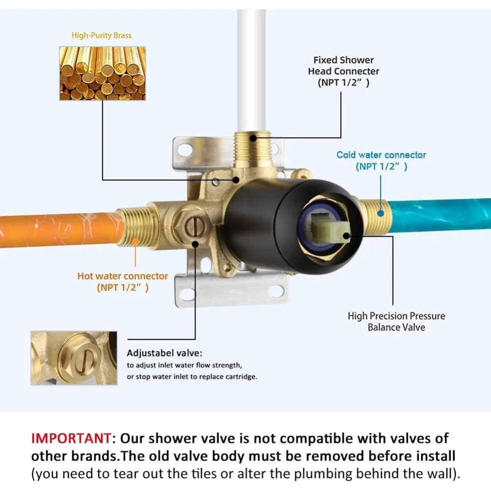 مجموعة صنبور دش عالي الضغط مقاس 6 بوصات مع 6 أوضاع رش ورأس دش مفلتر، بما في ذلك رأس دش ومرفق يدوي
