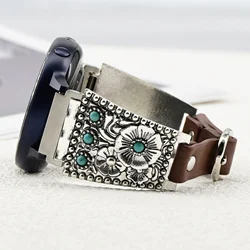 20mm Turquoise with Leather Strap for Galaxy Watch 6/5/4/Active 2 40mm Metal Bracelet Band for Samsung Smart Watch