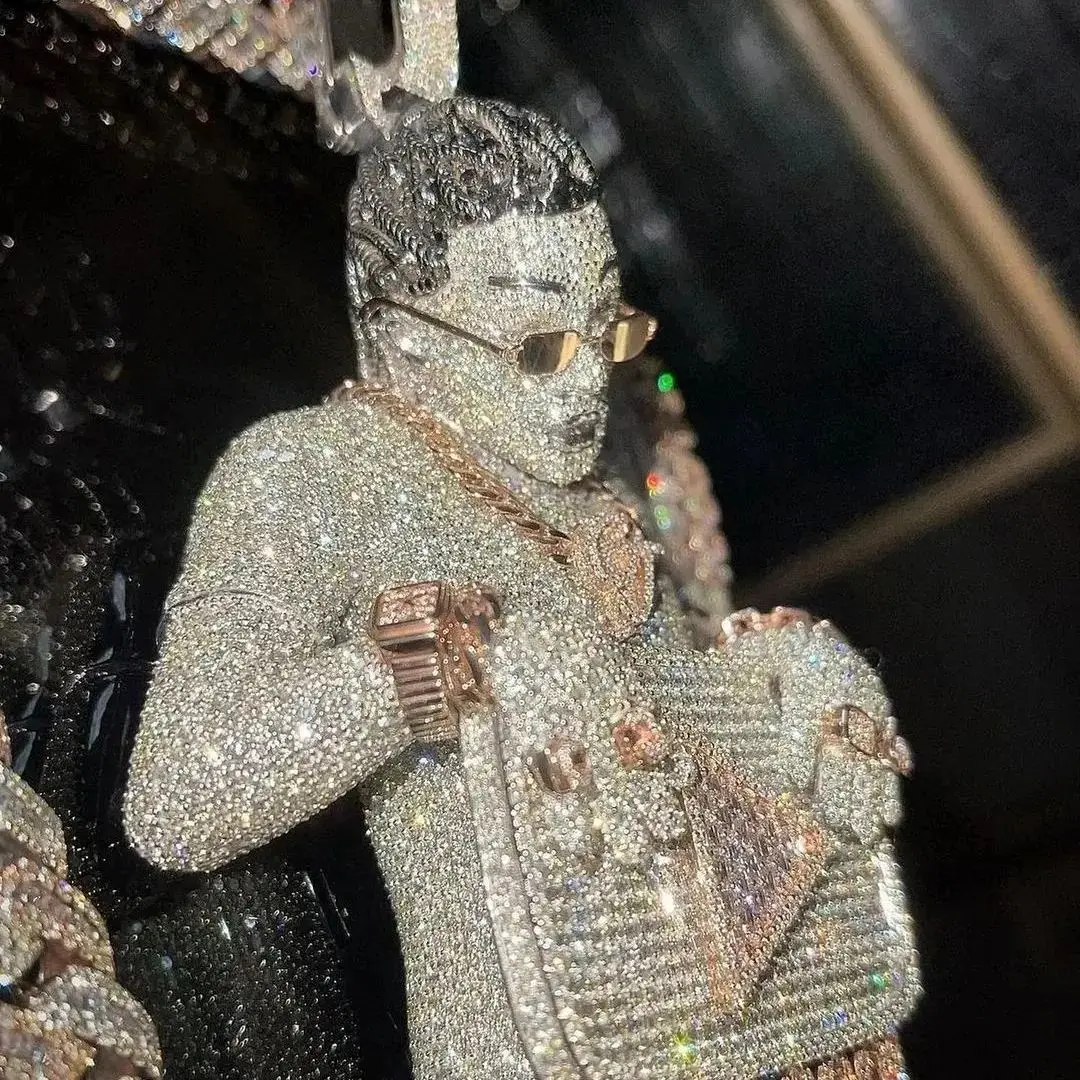 Iced Out Hip-Hop Rapper Pendant Necklace, fully encrusted, dazzling and eye-catching, customizable—come create your own!