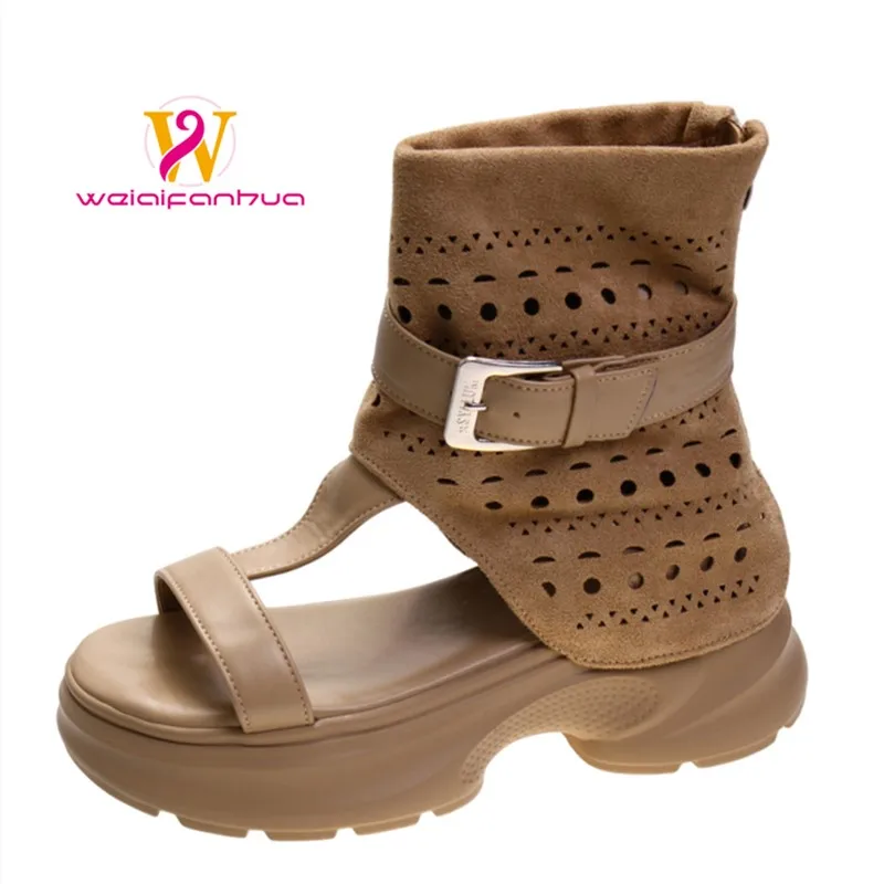 

High-top Sandals 2026 New Style Genuine Leather Uppers 7cm Height Elongated Boots for Ladies Short Boots Roman Sandals for Women