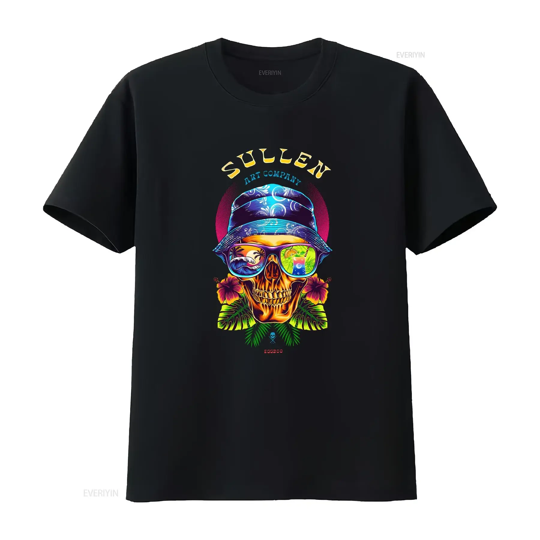 Sullen Tropical Visions Skull Sun Shades Bier Sommer Tattoo T-Shirt SCM4581 lange oder kurze Ärmel Vintage gewaschen Unisex