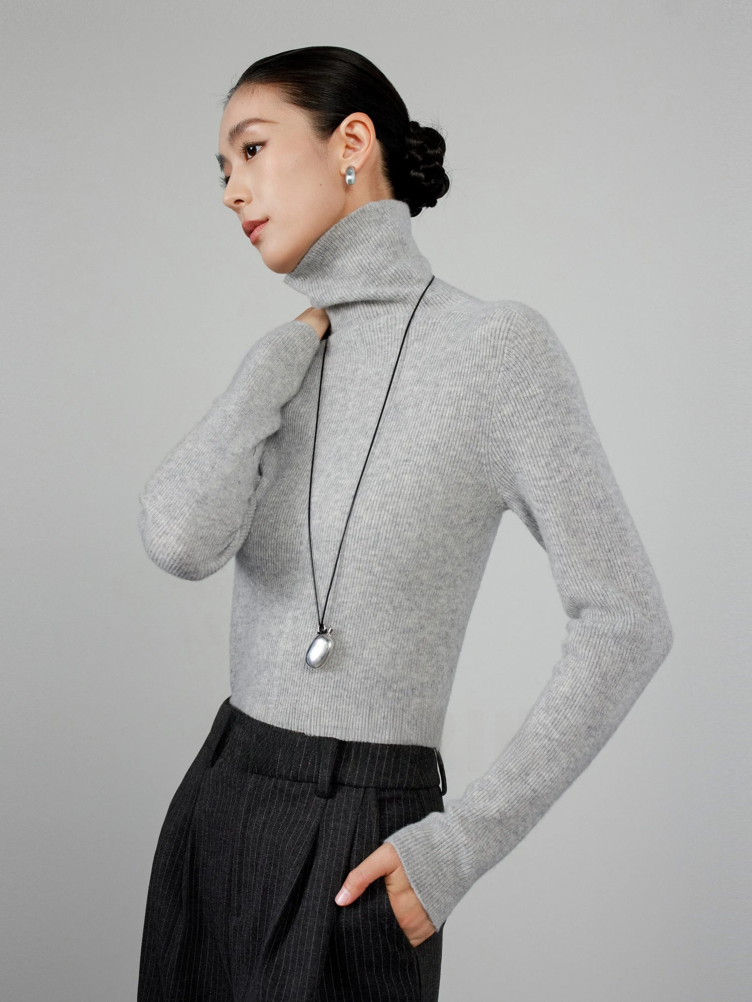 

Chivirin Wool Knitted High Collar Long Sve Base irt Women's Slim Fit Commute Sle Spring Autumn Knitwear