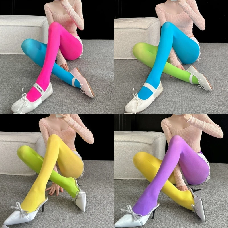 Women AB Two Tone Velvet Pantyhose Spring Autumn Dopamine Left-Right Splicing Tights Trendy Student Daily Stretch Base Stockings