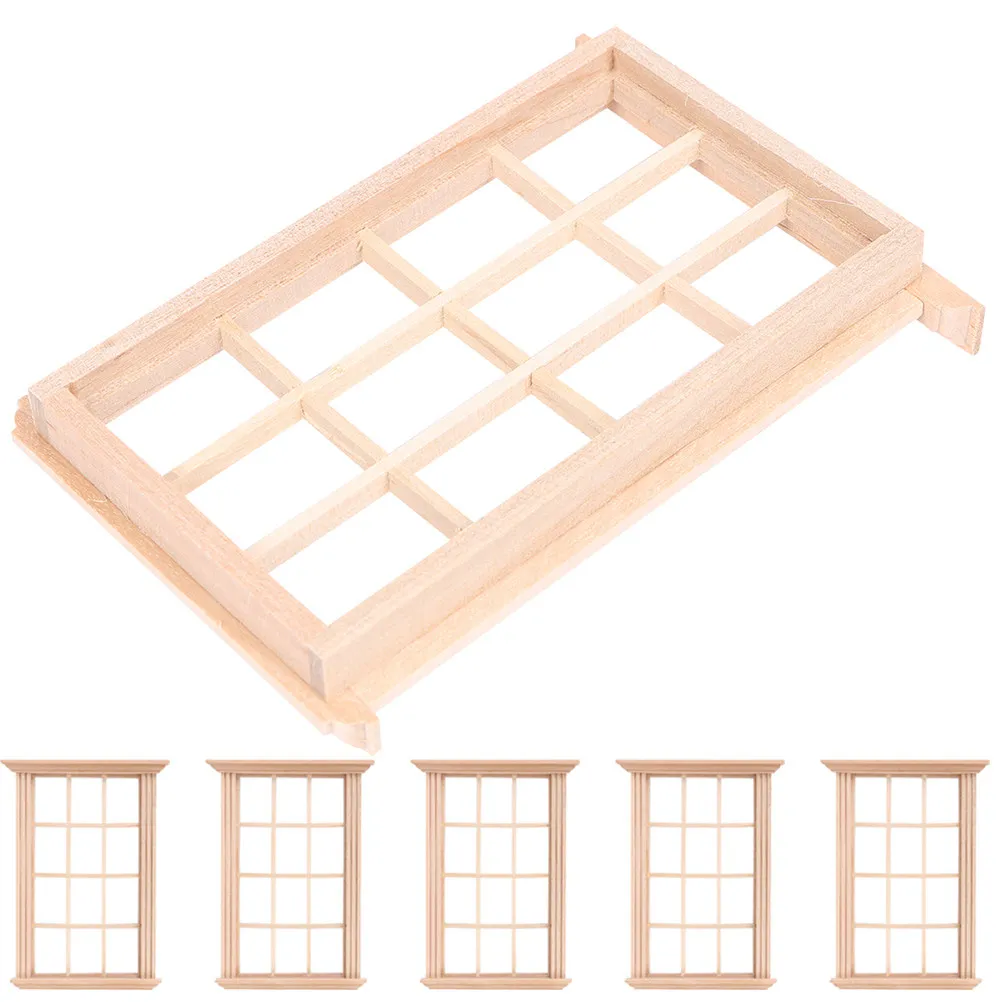 6Pcs Mini Wooden Window Frame Mini House Accessory Lifelike Small Size Easy Paint DIY Tiny House Decoration Miniature Furniture