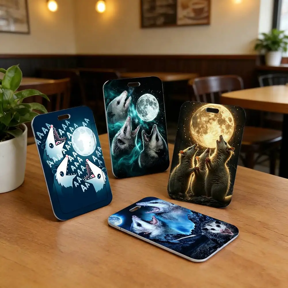 3 Opossum Moon Card Covers Holders Case Students Bus Card Cover ID Badge Holder with Lanyard