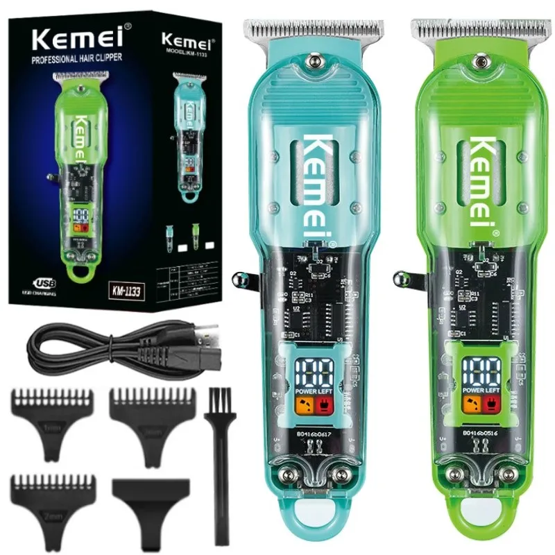 

Kemei KM-1133 Rechargeable Hair Cutting Machine Barber Shop Fade Professional Hair Clippers Cordless Trimmer Transparent Cover