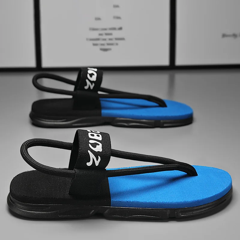 Trendy Colorful Men Flat Flips-flops 2023 Summer Hook And Loop Design Men Sandals Comfortable Lightweight Male Beach Sandals