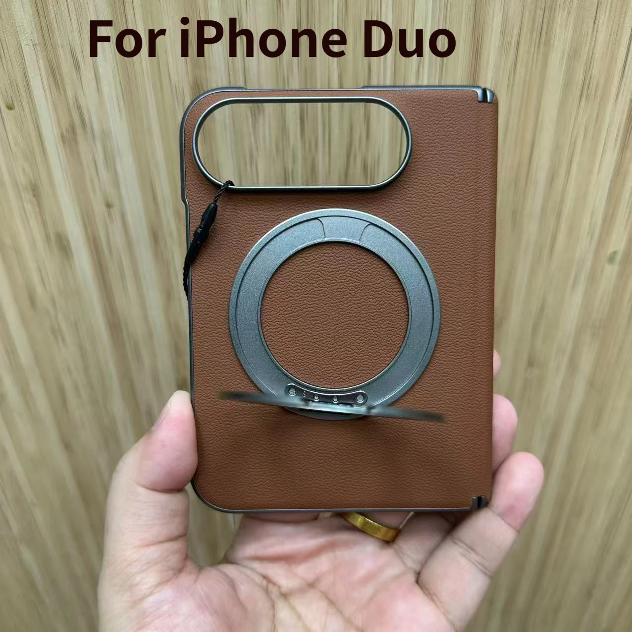 Case for iPhone Duo Foldable Phone Magnetic 360 Rotating Ring Holder PU Leather Shockproof Protective Back Cover
