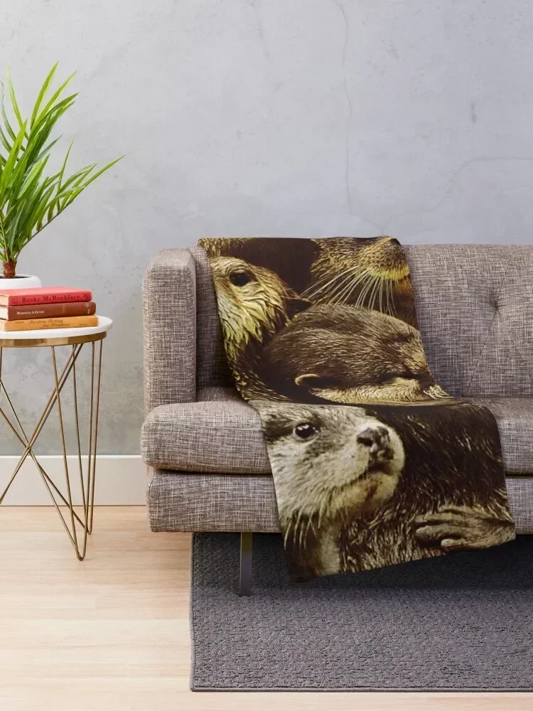 Otters Throw Blanket Flannel Fabric Decorative Beds Soft Beds blankets and throws Blankets