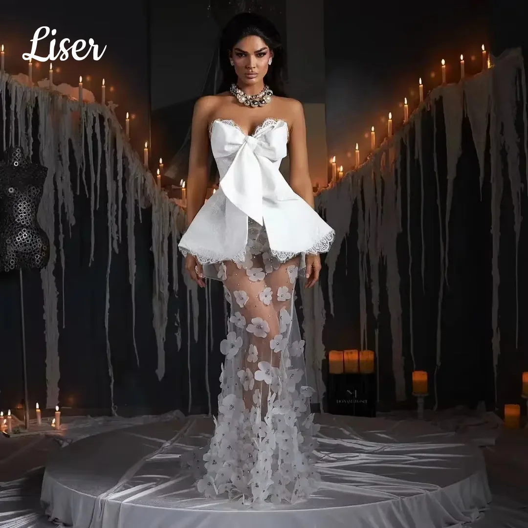 Liser Unique 3D Floral Lace Wedding Dress Sweetheart Bow Mermaid Illusion Bridal Gown Sexy Girl Evening Dresses Customized 2026