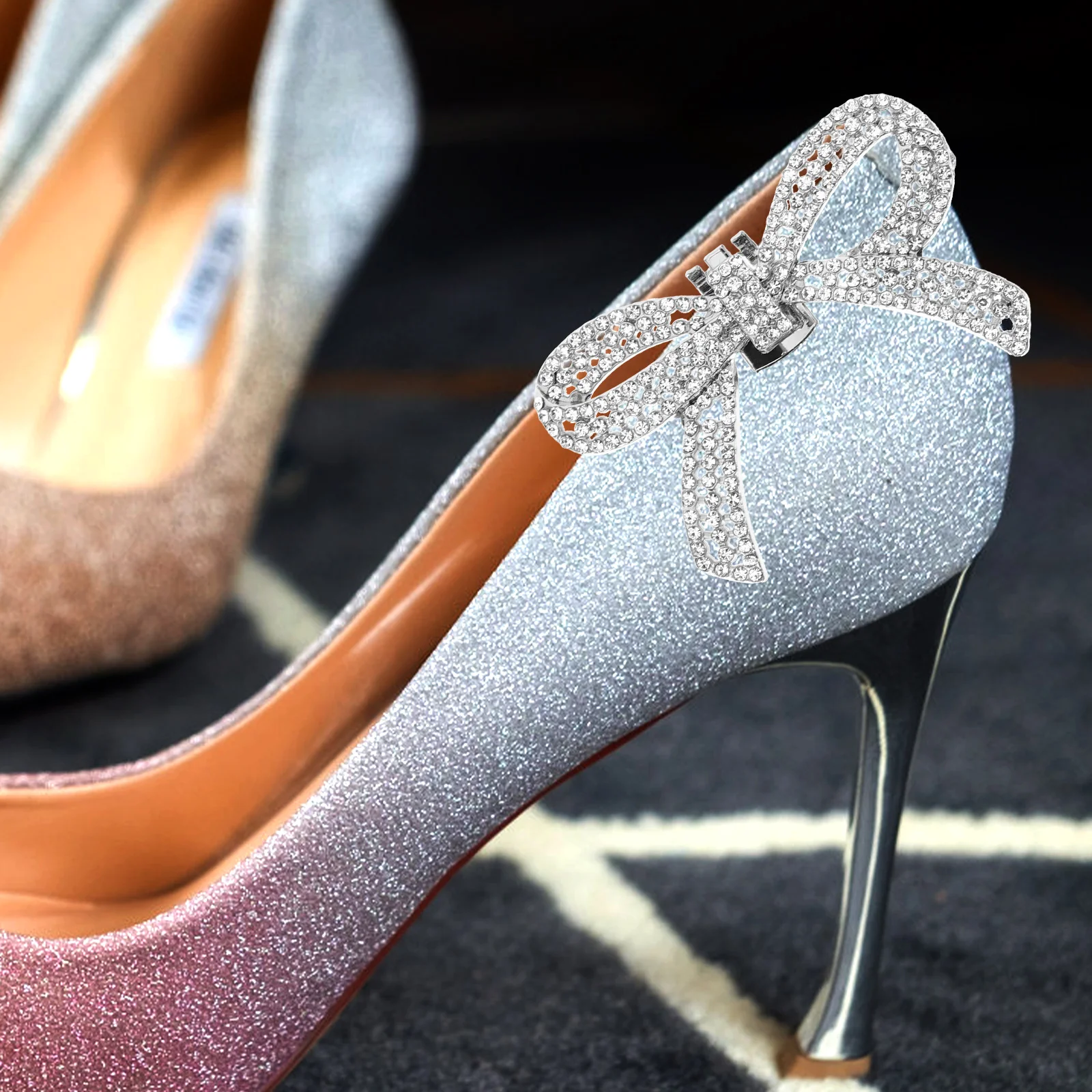 

1 Pair Removable Rhinestone Shoe Clips Decorative Buckles for Women Wedding Accessories Silver High Heels