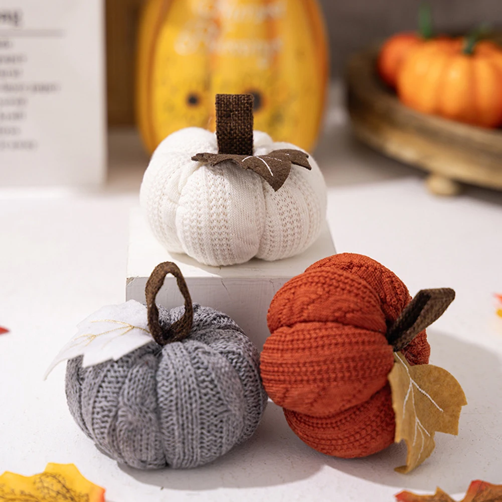 1pcs Artificial Pumpkin Knitted Soft Wool Pumpkin Ornaments Reusable For Home Thanksgiving Harvest Party Halloween Decorations