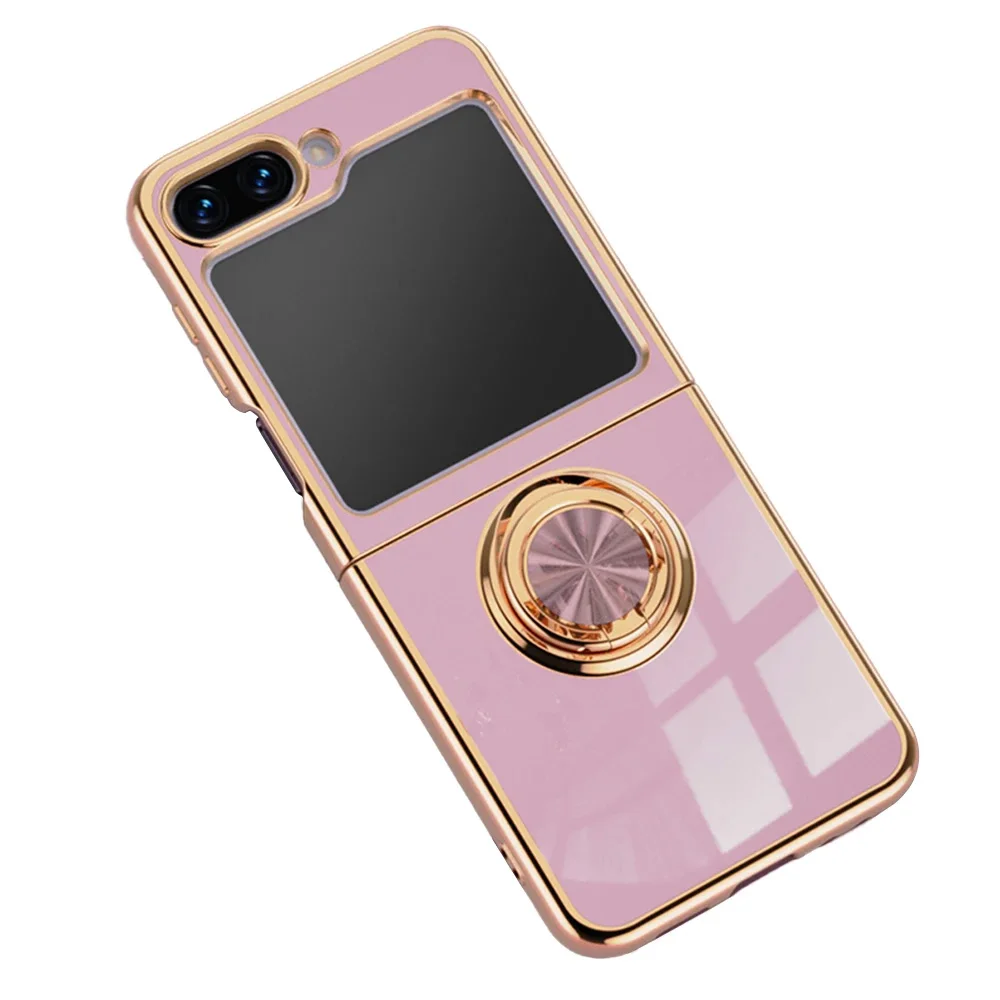 Luxury Electroplated Car Magnetic Phone Cases for Samsung Galaxy Z Flip 3 4 5 6 All Inclusive Anti-collision Shell With Ring New